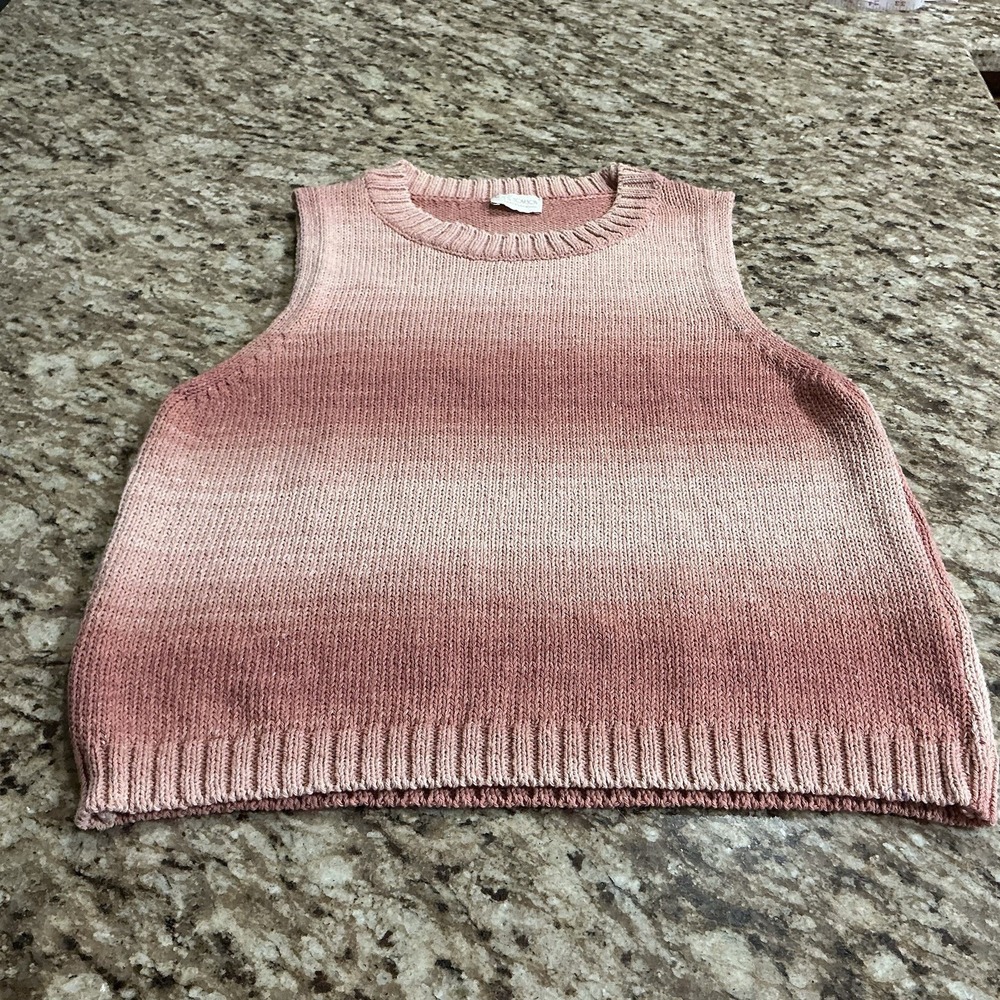 Mus & Bombon Sweater Vest M Pink Stripe Cotton Knit Made in Spain